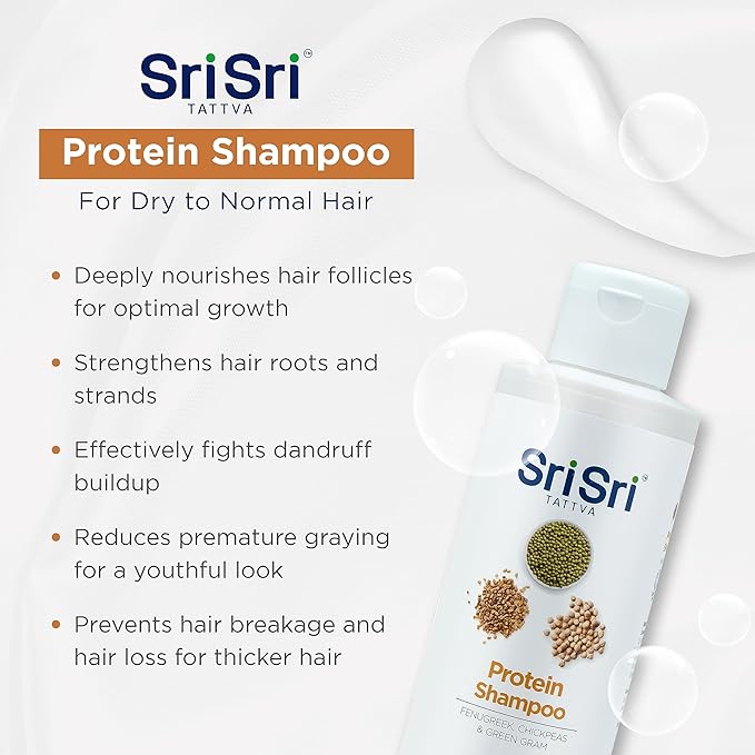SRI SRI TATTVA Protein Shampoo - Natural Ayurvedic Haircare for Normal to Dry, Damaged Hair - Sulfate-Free Formula for Healthy, Shiny and Strong Locks (200 ml)