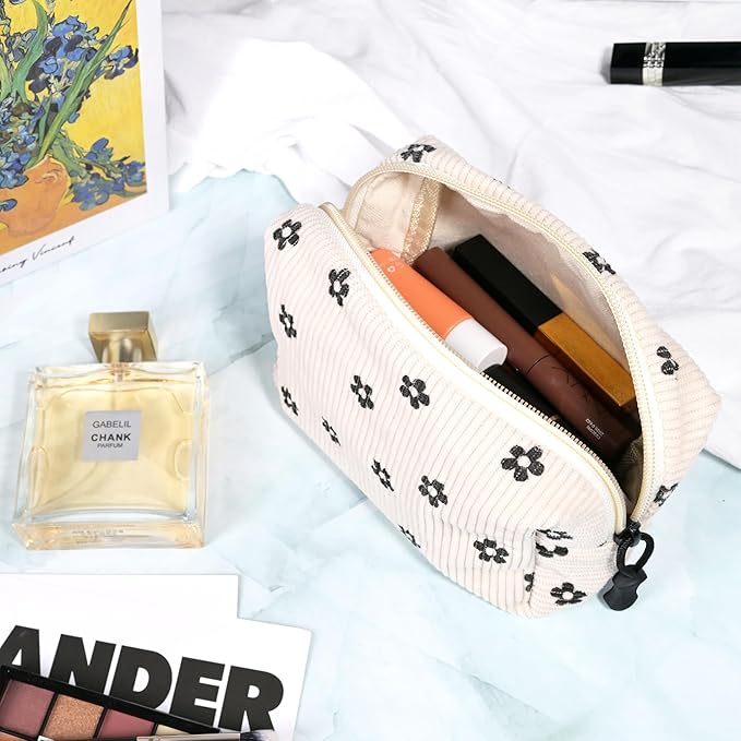 Small Cosmetic Bag set for Women Corduroy Makeup Bag with Interior Pocketes Cute Corduroy Makeup Pouches Women Small Toiletry Bag