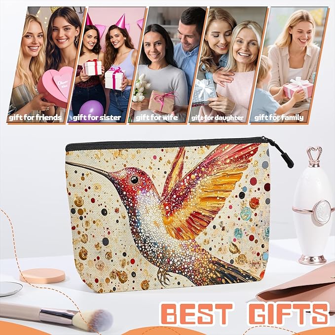 Cosmetic Bags Travel Makeup Toilet Case Waterproof Pouch for Women Girls 6.7X9.45inches - Gorgeous Speckled - Hummingbird Art