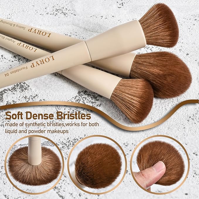 LORYP 18 Piece Makeup Brushes Set Labeled Face and Eye Brush Set Complete with Foundation, Concealer, Contour, Blending, Blush, Eyeshadow Brushes with Travel Holder Case