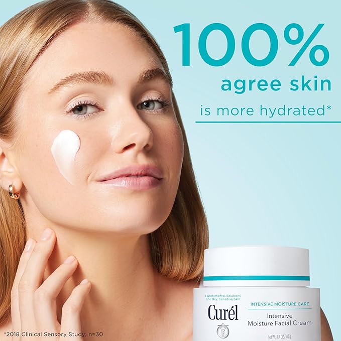 Curel Japanese Skin Care Intensive Face Moisturizer Cream, Face lotion for Dry to Very Dry, Sensitive Skin, with Ceramides, Anti-Aging & Anti-Wrinkle, Fragrance & Alcohol Free Eczema Cream, 1.4 Oz