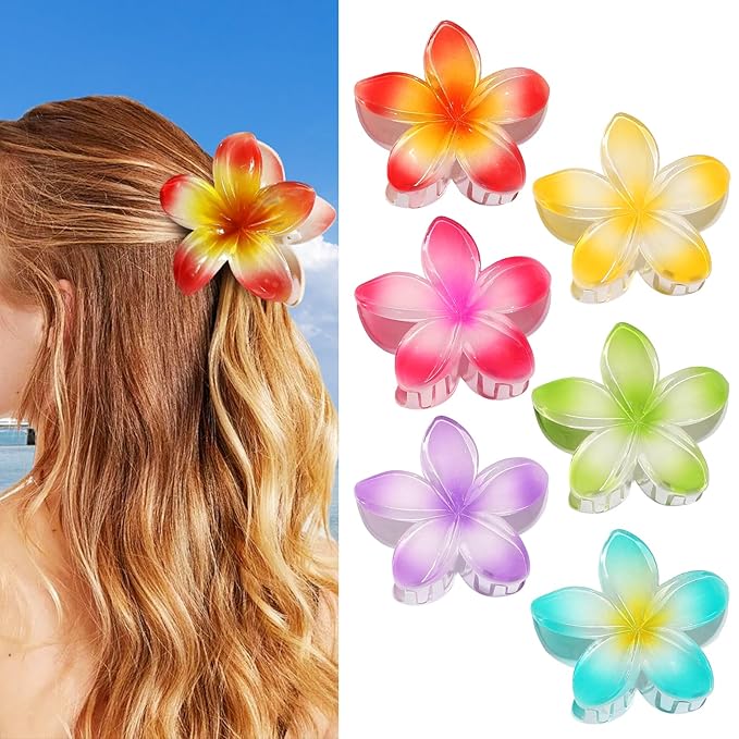 Flower Hair Clips 6 PCS Hawaiian Claw Clips for Vacation Hibiscus Hair Claw Clips Cute Large Hair Clips for Thick and Thin Hair Plumeria Hair Accessories for Women Girls -Petal