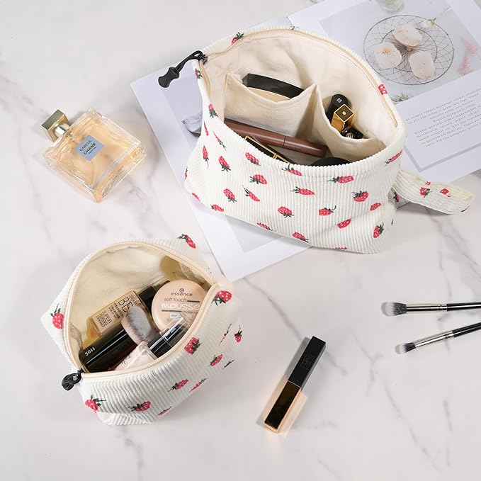 Small Cosmetic Bag set for Women Corduroy Makeup Bag with Interior Pocketes Cute Corduroy Makeup Pouches Women Small Toiletry Bag