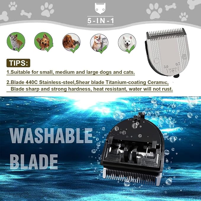 Audoc 5 in 1 Blades Adjustable Dog Grooming Replacement Blades Compatible with Wahl Animal Clipper Arco, Bravura, Chromado, Creativa, Figura, and Motion Pet, Dog, and Horse (Silver/1PC)