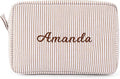 MT WORLD Cosmetic Bag Personalized Makeup Bag for Women Girls Seersucker Preppy Bridesmaid Makeup Bag Cute Aesthetic Toiletry Bag Girls Handbags Purses (Brown)