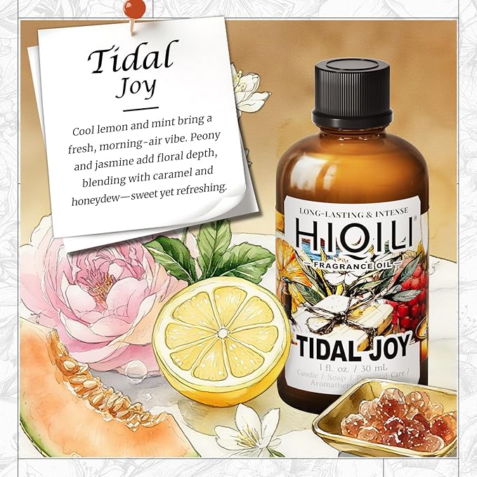 HIQILI Tidal Joy Fragrance Oil for Diffuser, Brown Sugar & Lemon Scents, Candle, Soap, Perfume Making, Long-Lasting - 1fl oz