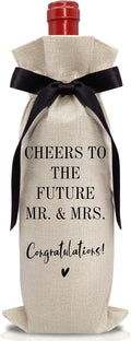 RYIGYWE 1 PCS Black Bow Ribbon Ideas Engagement Gift Wine Bag - Bride to Be Gifts for Bridesmaids Bride Groom Couples Her Him Officiant Gift for Getting Married Engagement Bridal Shower - A44