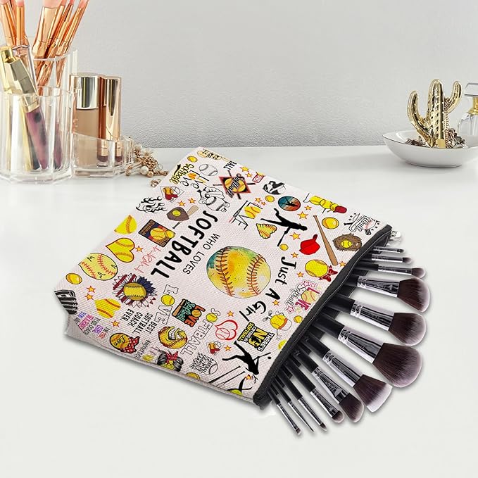 Softball Gifts: Cosmetic Bag & Travel Pouch for Women, Birthday Gifts for Softball Fans & Players, Coach Accessories