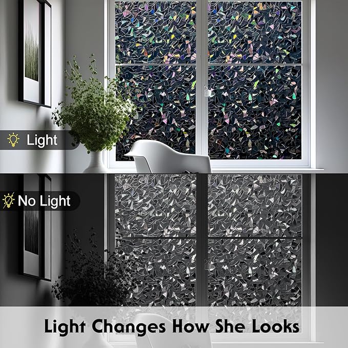Volcanics Total Blackout Window Privacy Film with Installation Tools, Rainbow Room Darkening Black Window Cover, Static Cling 100% Light Blocking 17.5 x 78.7 Inches