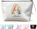 Personalized Makeup Bag Initial&Birth Flower Custom Small Travel Cosmetic Bag with Name Cute Makeup Bag for Women Girls