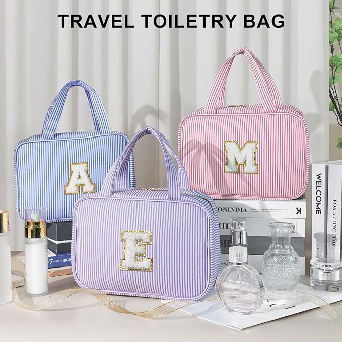 TOPEAST Travel Toiletry Bag Makeup Bag - Hanging Toiletry Bag for Women, Portable Toiletries Travel Bag and Cosmetic Bag, Airplane Travel Essentials Travel Toiletry Bag - Letter S, Purple