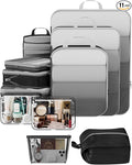 Veken 11 Set Compression Packing Cubes for Travel Essentials,Compressible Expandable Large Luggage Suitcase Organizer Bags for Clothing,Durable Space Saver Storage Bags with Toiletry Bags(Black)
