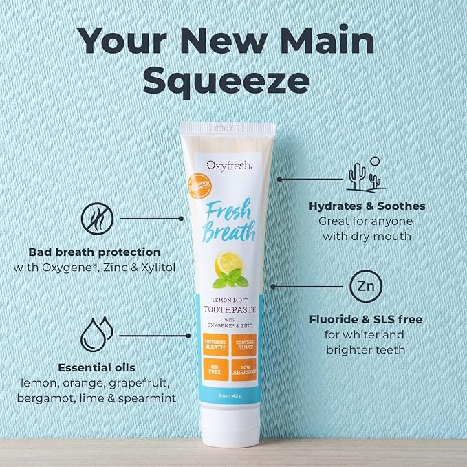 Oxyfresh Maximum Fresh Breath Lemon Mint Toothpaste - Clean Teeth & Fresh Breath - Natural Essential Oils & Natural Xylitol to Help Fight Tartar - SLS & Fluoride Free - 5 oz (Pack of 3)