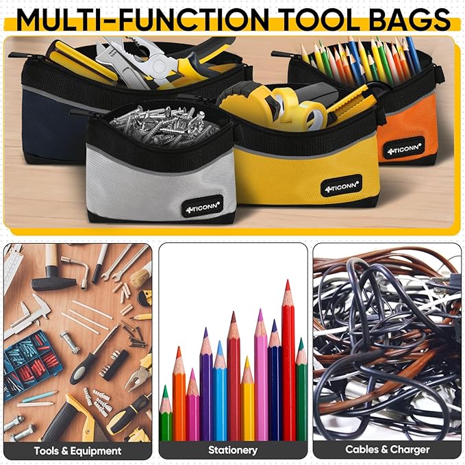 TICONN Tool Pouches with Zipper, 1680D Oxford Small Tool Bags, Waterproof Utility Bag Zipper Pouch for Tool Organizers and Storage (9 Pack Medium)