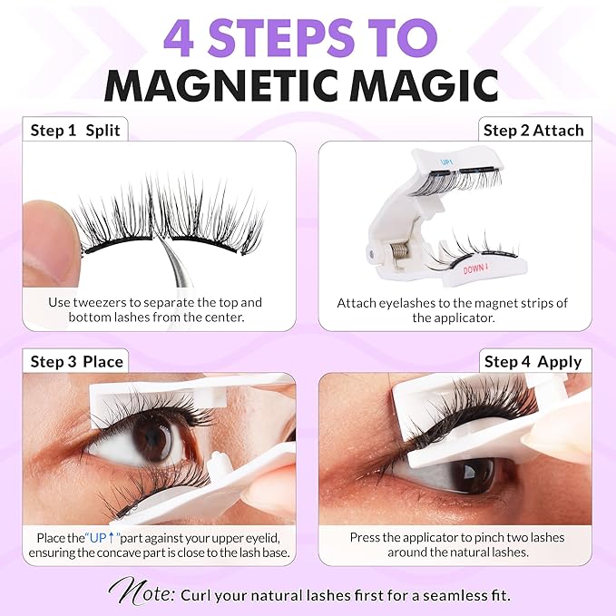 Bepholan Soft Magnetic Eyelashes, Reusable Magnetic Lashes with Applicator, Glue-free Natural Fake Lashes without Eyeliner, Easy to Wear and Remove (CS100)
