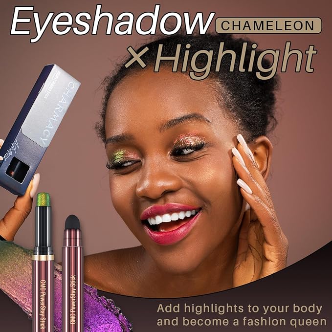 CHARMACY Duochrome Glitter Eyeshadow Stick, Chameleon Metallic Shimmer Smoky Eye Shadow, Long-Lasting Water-Resistant Formula, High Pigmented, Built-in Smudger #08