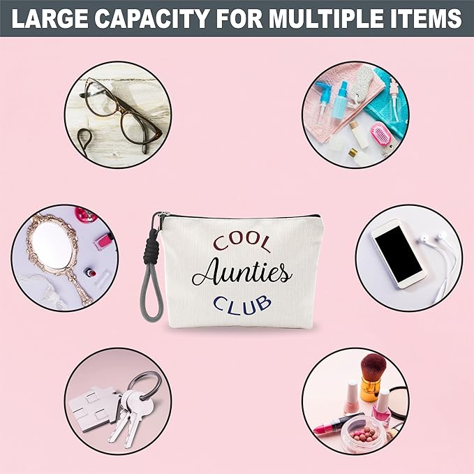Funny Make Up Bag For Woman, Cosmetic Bag With Hand Strap - Cool Aunties Club - Lined Toiletry Bag, Classic Sporty Pouch, Preppy Organizer With Zipper, Women Essentials & Accessories - B12