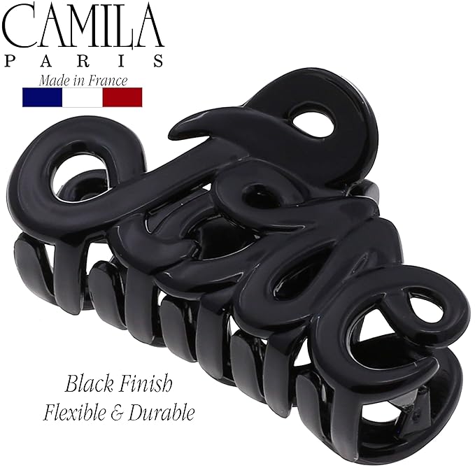 Camila Paris CP3025 French Hair Clip for Women, 2 inch Girls Hair Claw Clips Jaw Black Fashion Durable and Styling Hair Accessories for Women, Strong Hold No Slip Grip, Made in France