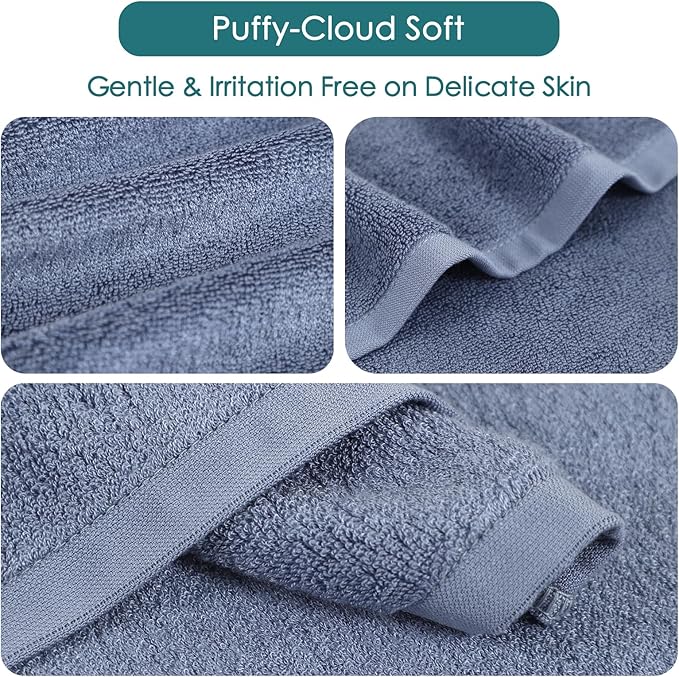 Wash Cloths 6 Pack, Super Soft and Gentle Face Towel on Sensitive Skin, Reusable Makeup Remover Eraser, 13x13 inch Large Washcloths for Face and Body, Easy to Clean Slate Blue Facial Cleaning Cloths