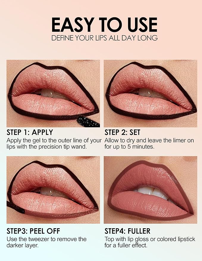 Erinde Peel Off Lip Liner Stain, Long Lasting Tattoo Lip Liner with Tweezer, Matte Finish Peel Off Lip Stain, Waterproof Transfer Proof Lip Stain Peel Off, Non-Stick Cup Nude Lip Stain Lipliner, 00