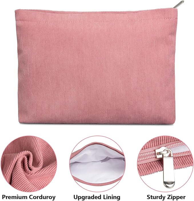 FITDON 2PCS Cosmetic Bags for Women Makeup Bag for Purse Small Corduroy Makeup Pouch Travel Make Up Bag with Zipper Toiletry Bag Organizer