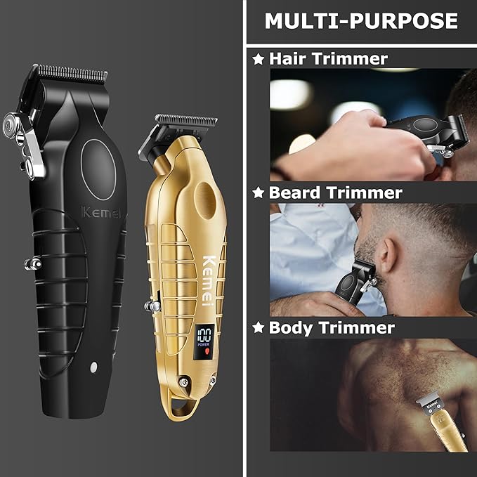 KEMEI Hair Clippers for Men, Professional Clipper and Trimmers Set, Cordless Zero Gap Trimmer for Men with LED Display, 11 Guide Combs