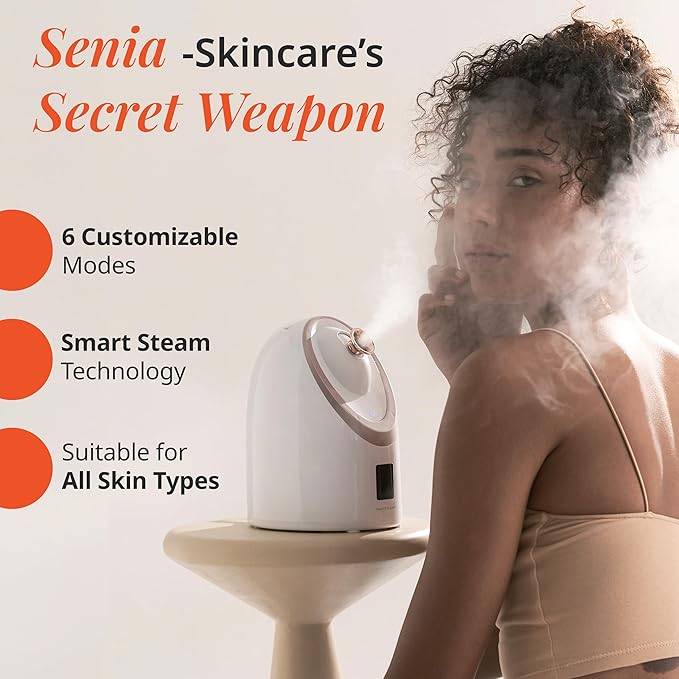 Senia Hot and Cold Facial Steamer by Vanity Planet - Detoxifying Aromatherapy Facial Steamer with Smart Steam Technology - Unclog Pores & Blackheads Cleaner Detoxifies, Cleanses & Moisturizes Skin