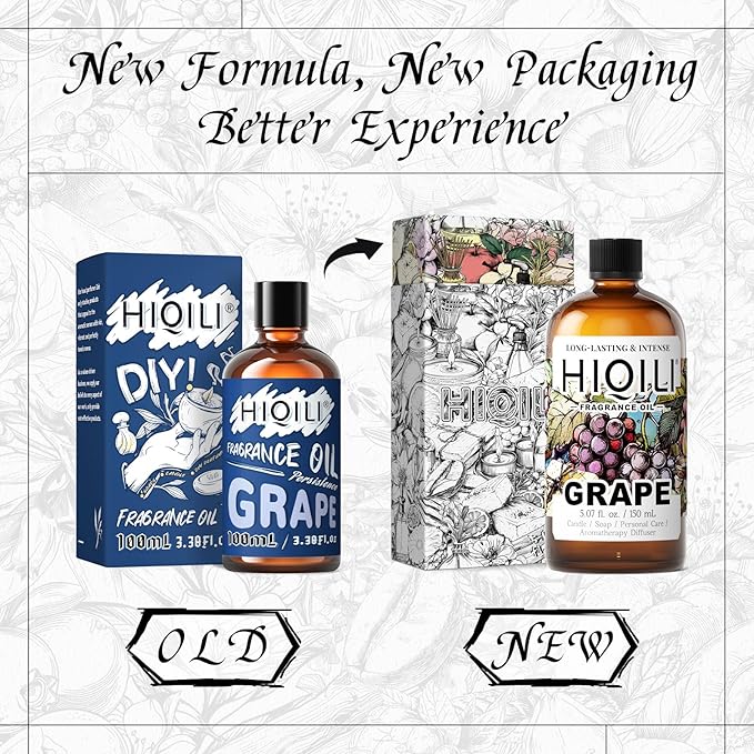 HIQILI Grape Fragrance Oil for Diffuser & Oil Burner, Fruity Scents for Making Candles, Hand Soap, Air Freshener, Long Lasting - 5.07 Fl Oz