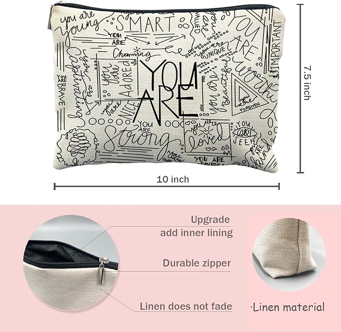 Inspirational Canvas Makeup Bag for Teen, Mental Health Gifts for Teen Girls, Inspirational Gifts for Women