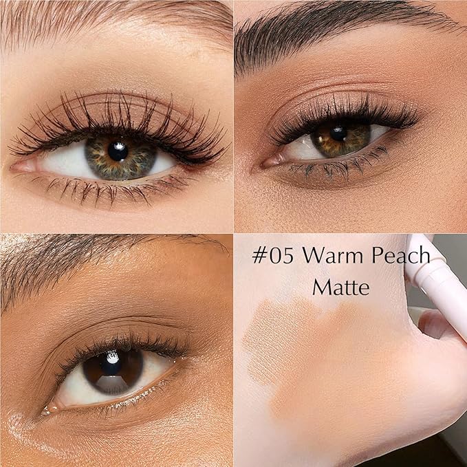Eyeshadow Stick, Warm Peach Matte Cream Eyeshadow Long-Lasting Crease-Proof Eye Shadow Eyeliner Pencil High Pigmented Neutral Highlighter Makeup Crayon with Blending Brush & Sharpener
