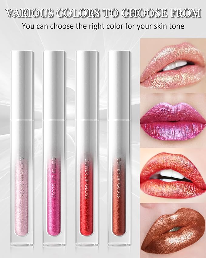 Diamond Rose Pink Lip Gloss,Matte Metallic Shimmer Non-Stick Lipgloss,Long-Lasting Waterproof Smudge Proof Liquid Lipstick,Sparkle Lip Tint Stain,Thanksgiving Lipcolor Makeup Gift for Women Girl-03
