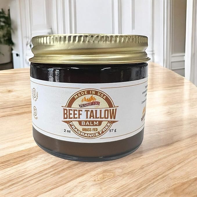 Grass Fed Beef Tallow Balm - 2 oz - Grown and Made in USA - Organic Grass Fed and Finished Tallow - Moisturizing Skin Care Fragrance Free