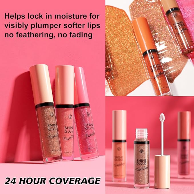 Clear Lip Gloss Lip Plumper Gloss Shimmer High Shine Lip Gloss Moisturizing Tinted Lipgloss Long Lasting Waterproof Lip Oil(01# Clear Shimmer)