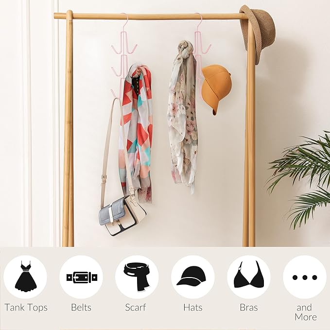 ZEDODIER Purse Hanger Organizer for Closet, 4 Pack Hanging Bag Holder, Keeping Purses Visible and in Good Condition, Metal Handbag Storage Hook Backpack Rack Space Saving Hanger, Pink