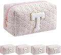 JOVAKIT Makeup Bag Cosmetic Bags for Women, Christmas Gifts for Girls Age 6-18, Alphabet Pink Floral Coquette Zipper Travel Makeup Pouch, Organizer Case Trendy Stuff (Pink Floral T)