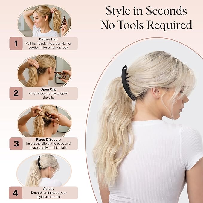 Kitsch Banana Clip – Retro 80’s Style Hair Clips for Women, Secure & Durable No Crease Banana Clips for Styling, Ponytails & Updos | Ideal Gifts for Women – Black & Tort, 2pc Set