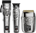 Professional Cordless Mens Hair Clippers & Beard Trimmer and Electric Shavers Kits & Sets,Metal Hair Clippers Cutting Grooming Kit with Long Battery Life for Family Barber Use (Gray)