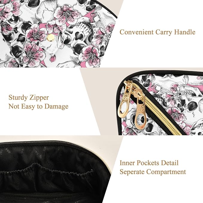 MNSRUU Makeup Organizer Bag, Travel Makeup Bags, Pink Floral Cosmetic Case, Large Capacity, Scratch Resistant, Lightweight
