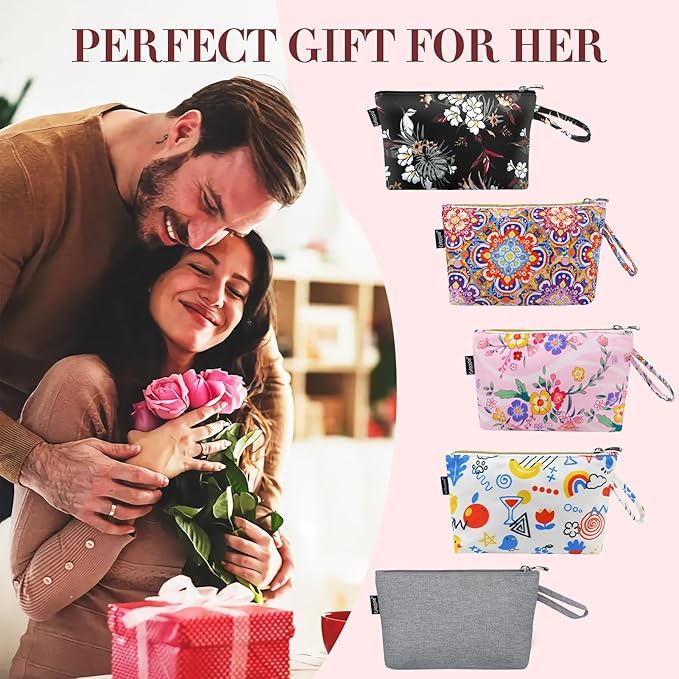 Gloppie Bohemian Makeup Bag - Travel Cosmetic Bag for Women | Small Zipper Makeup Pouch for Purse