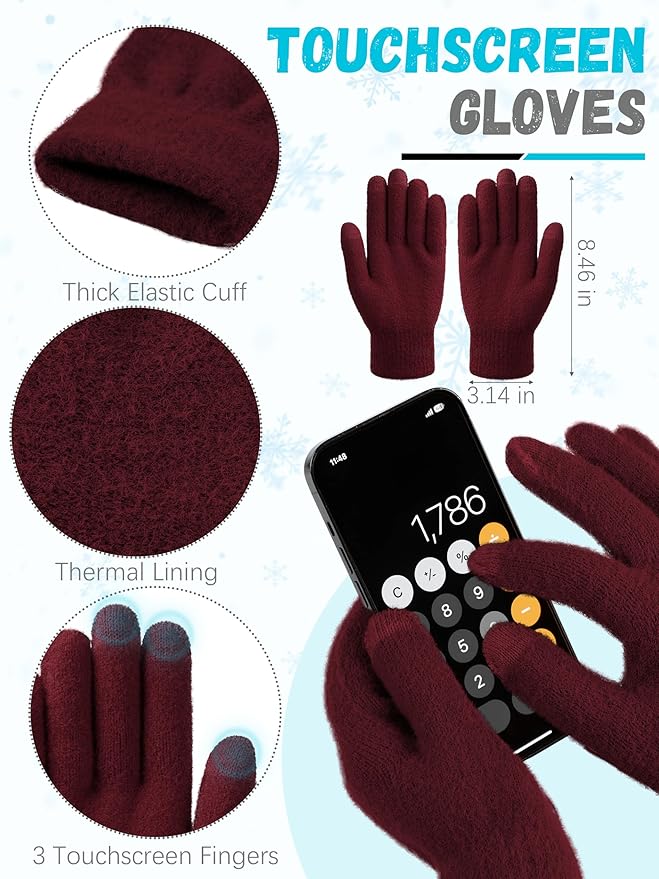 Winter Beanie Hat Scarf Gloves, Warm Fleece Knit Hat Long Scarf Neck Warmer Touch Screen Winter Gloves Set Gifts for Women