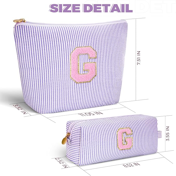 Personalized Makeup Bag for Women Girls - Fashion Cosmetic Bag Trendy Travel Toiletry Bag with Initials Letter - Teen Gifts - Lavender,G