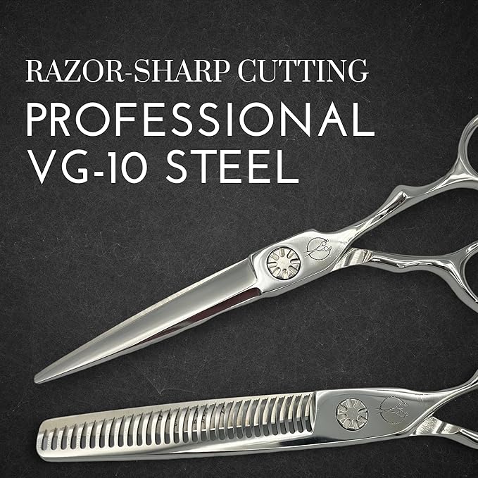 Set of Professional Hair Cutting Scissors in VG-10 Japan Steel - Includes Hair Cutting Scissors, Thinning Shears and Leather Case - Heritage for Pro's (5.5 Inch)