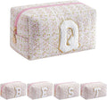 JOVAKIT Alphabet Makeup Bag Cosmetic Bag for Women, Christmas Gifts for Girls Age 6-18, Floral Flowers Coquette Travel Toiletry Zipper Make Up Pouch Organizer Trendy Stuff (Pink Floral Q)