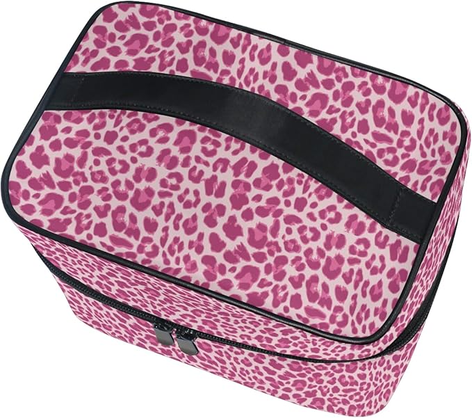 Makeup Bag, Pink Leopard Travel Makeup Organizer Bag Cosmetic Cases Toiletry Bags for Girl Women Ladies