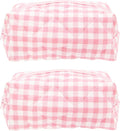 PAZIMIIK 2PCS Cozy Makeup Bag Travel Cosmetic Bag for Women Soft Toiletry Bag Aesthetic Makeup Organizer Portable Large Zipper Pouch for Skincare Beauty Accessories Brushes Pink Checkered
