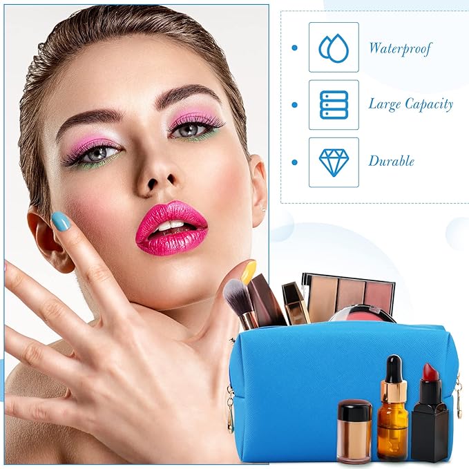 Sanwuta 9 Pcs Makeup Bags Bulk PU Double Zippers Cosmetic Bag Makeup Toiletry Christmas Small Pouch Portable Travel Organizers Case for Women Bridesmaid Party End of The Year(Blue)