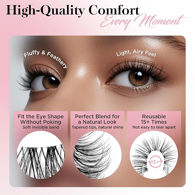 Bepholan False Eyelashes Natural Look Wispy Eyelashes 3D Fluffy Fake Eye Lashes Soft Band Easy to Apply 3 Pair Faux Mink Strip Lashes(M01)