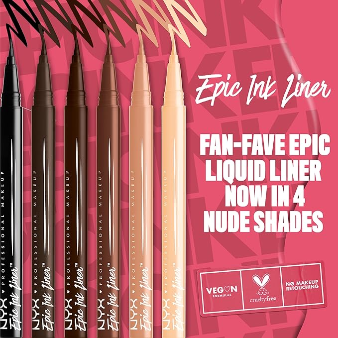 NYX PROFESSIONAL MAKEUP Epic Ink Liner, Waterproof Liquid Eyeliner with Vegan Formula - Dark Chocolate (Dark Brown Matte)