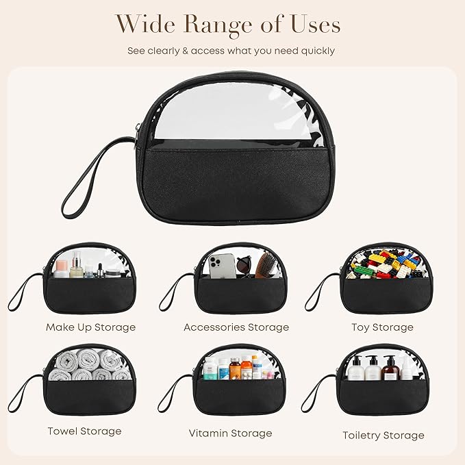 Small Clear Travel Makeup Bag, Waterproof Leak-Proof Toiletry Bag for Women, Simple Transparent Cosmetic & Makeup Bag Organizer