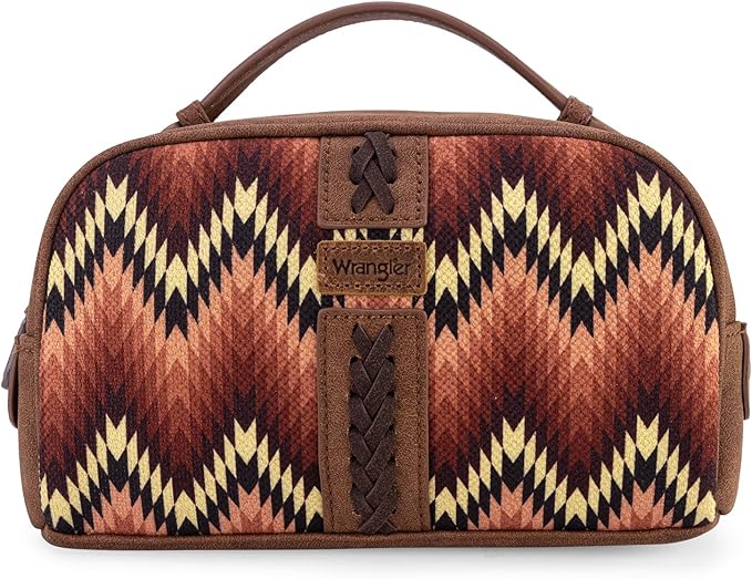 Montana West Wrangler Makeup Bag for Women Small Cosmetic Toiletry Bags Western Make Up Pouch Durable Cute Travel Purse, Brown